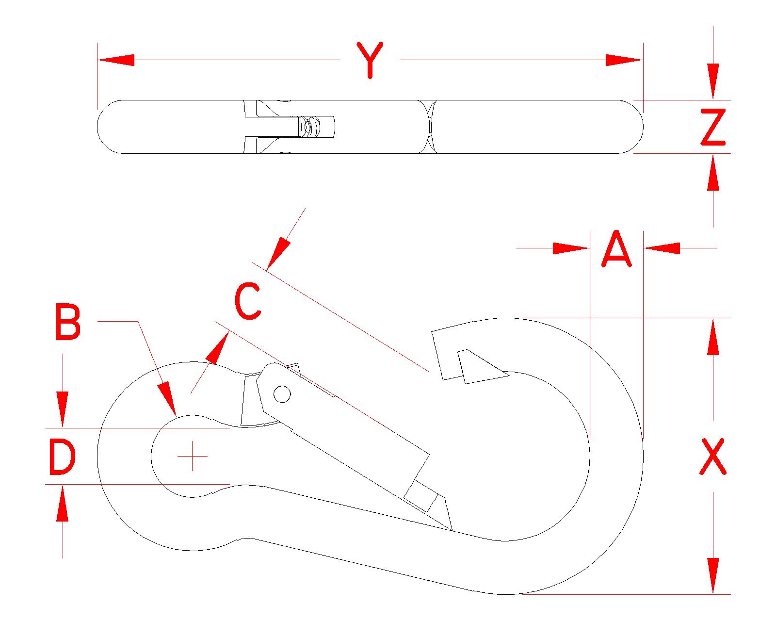 Stainless Steel Spring Clip, S0120-0, S0120-0050, Line Drawing